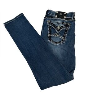Miss Me Buckle Crystal Jewel Flap Pocket Skinny Jeans Style JE10525L